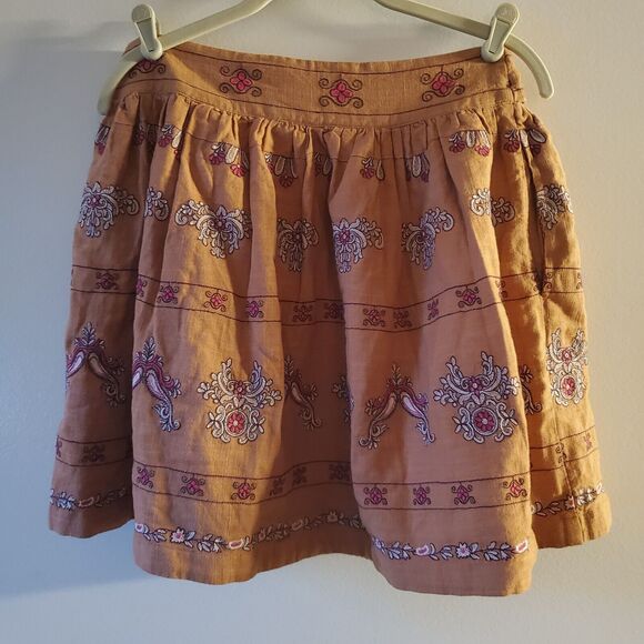Anthropologie Meghan Embroidered Pocketed Wrap Mini Skirt US Size 10 Boho Indie - Picture 3 of 16